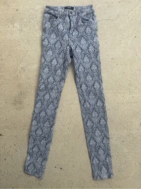 Neuw Marilyn High Rise Skinny Jeans Baroque Damask Print W26 Blue Gray